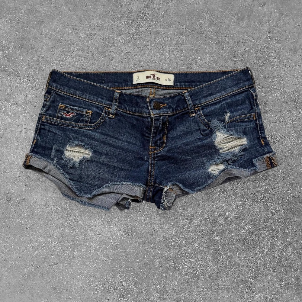 Hollister Co Low Rise Distressed Denim Shorts Blue W26 Size 3 Y2K Cut Off